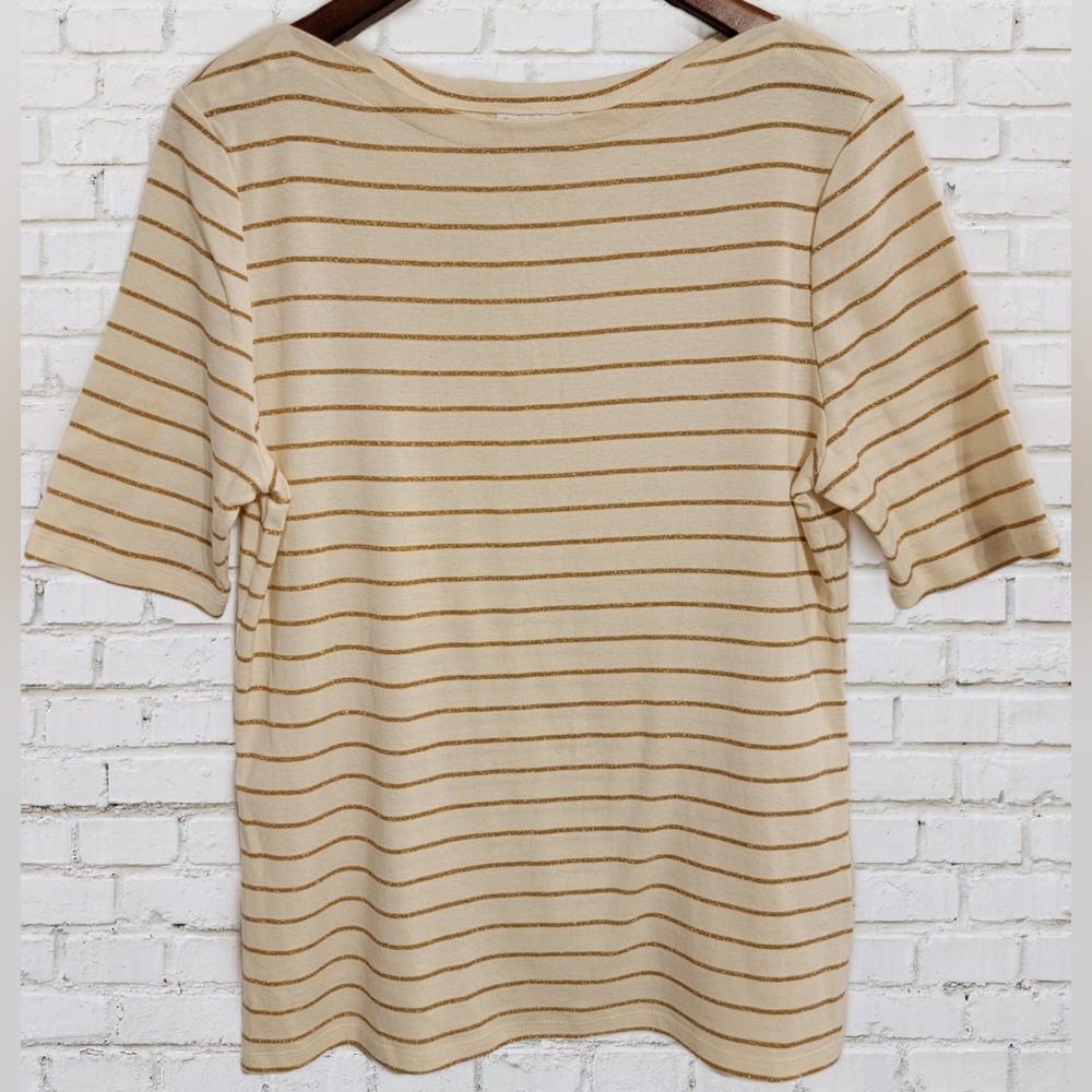 Charter Club Top Size Large Cream w/Gold Stripes
